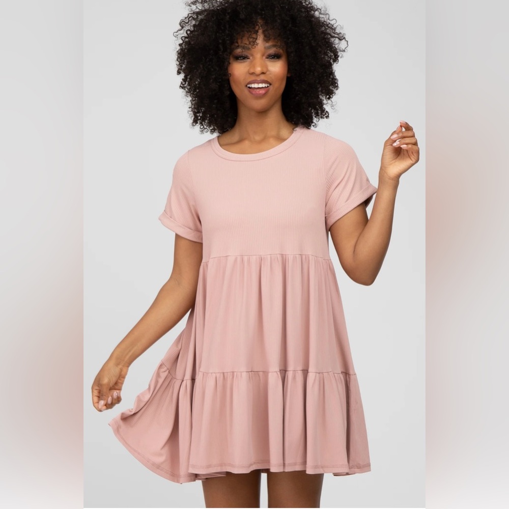 PINK BLUSH Ribbed tiered dress